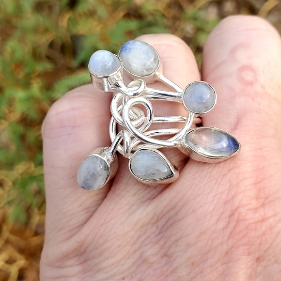 New Twisted Rainbow Moonstone Silver Statement Ring. - Picture 10 of 16